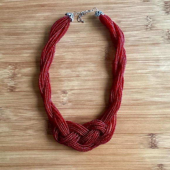 Paparazzi A Standing Ovation - Red Twisted Braided Seed Bead Necklace Holiday - Picture 2 of 11